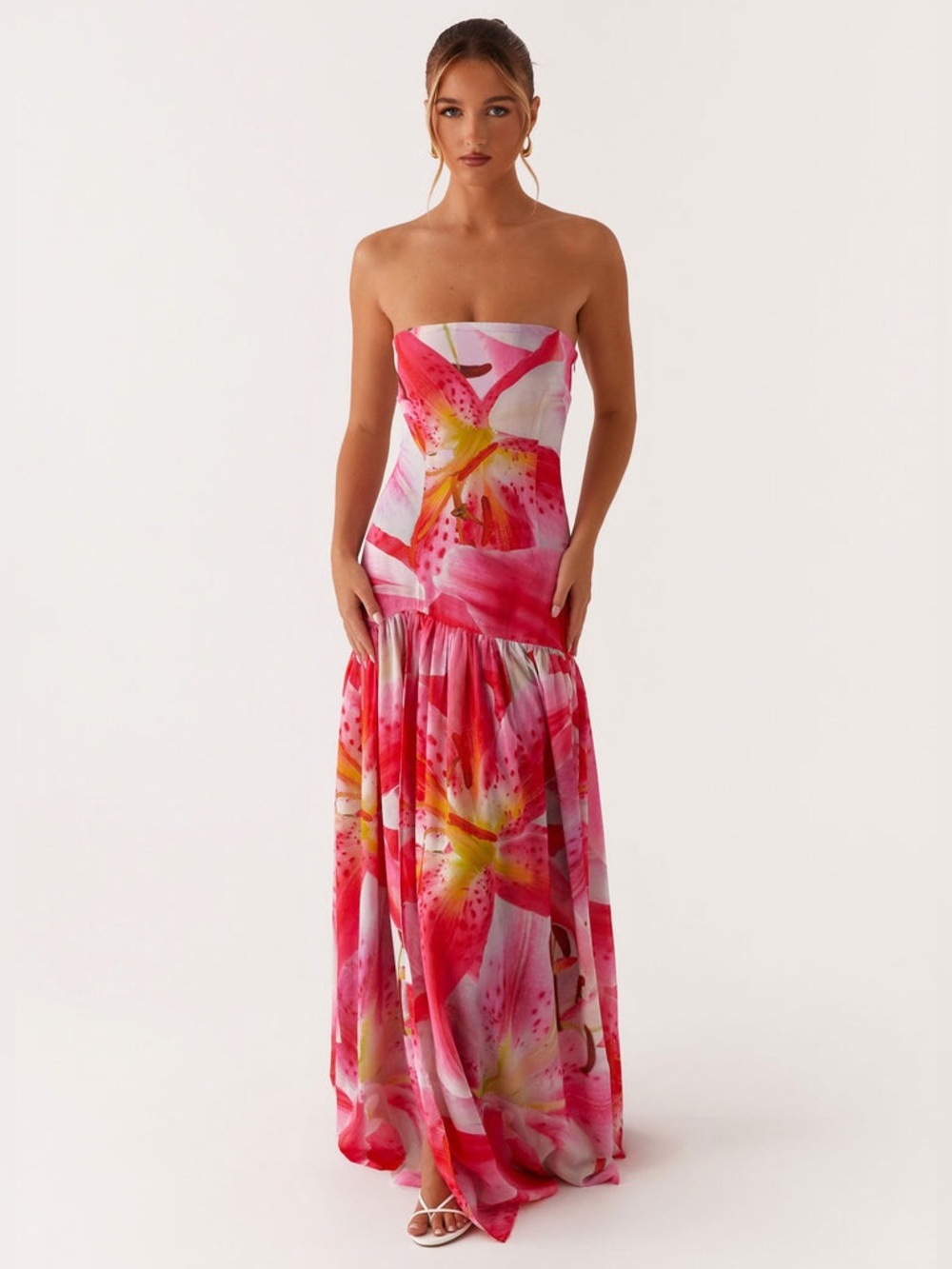 Peppermayo Eden Strapless Maxi Dress - White Pink Lilly - Size 4